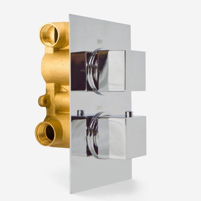 Temel Thermostatic Concealed Shower Mixer Bathroom Square Slim Chrome Head 300mm - Image 2