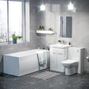 Afern 3-Piece High Gloss White Bathroom Suite 600mm Vanity. WC. BTW Toilet & Bath