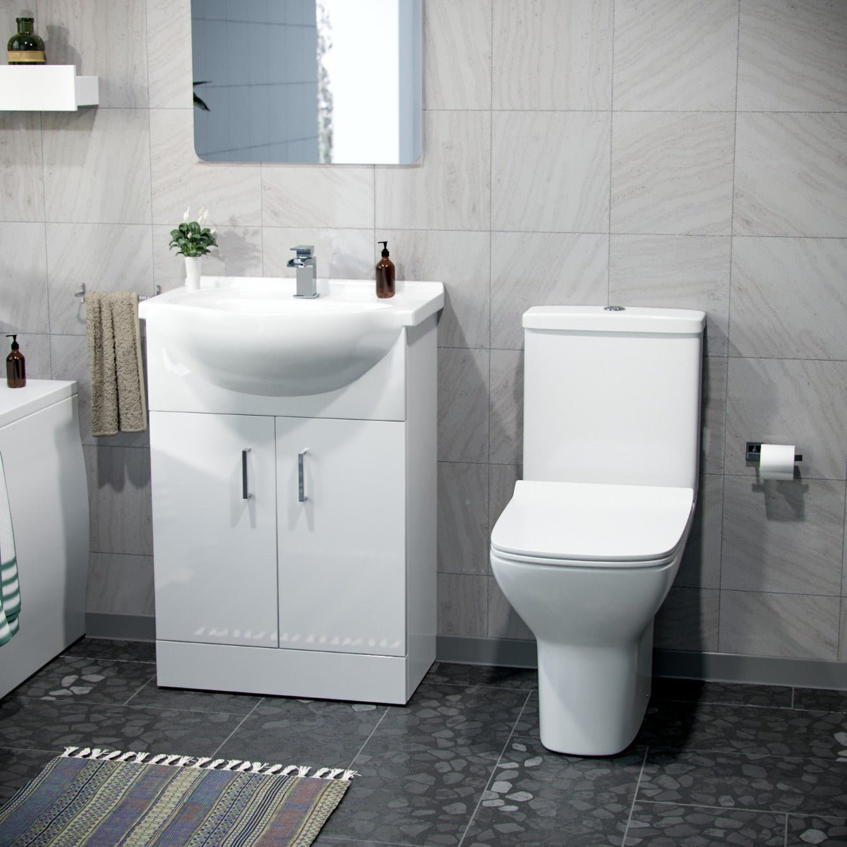 Ellen 550mm Floor Standing Basin Vanity Unit White & Rimless Close Coupled Toilet White - Image 2