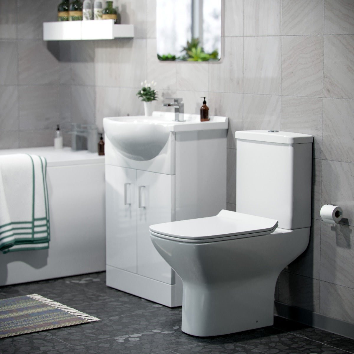 Ellen 550mm Floor Standing Basin Vanity Unit White & Rimless Close Coupled Toilet White - Image 3