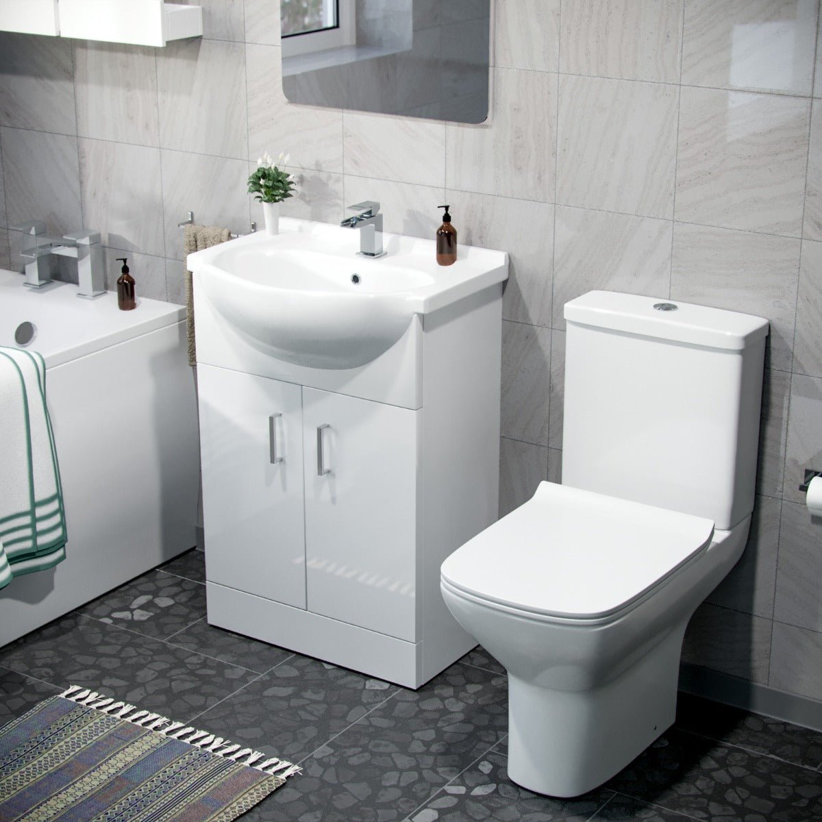Ellen 550mm Floor Standing Basin Vanity Unit White & Rimless Close Coupled Toilet White - Image 4