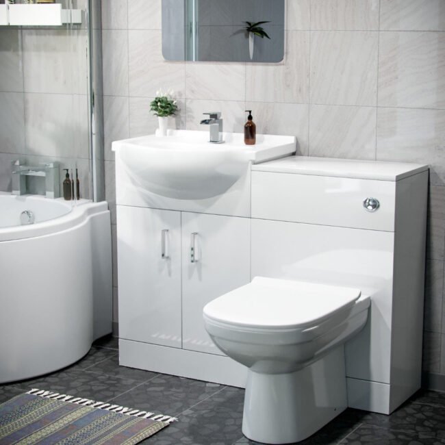 Ellen White P-Shaped RH Bath 550mm Vanity WC Unit & Curved BTW Toilet - Image 4