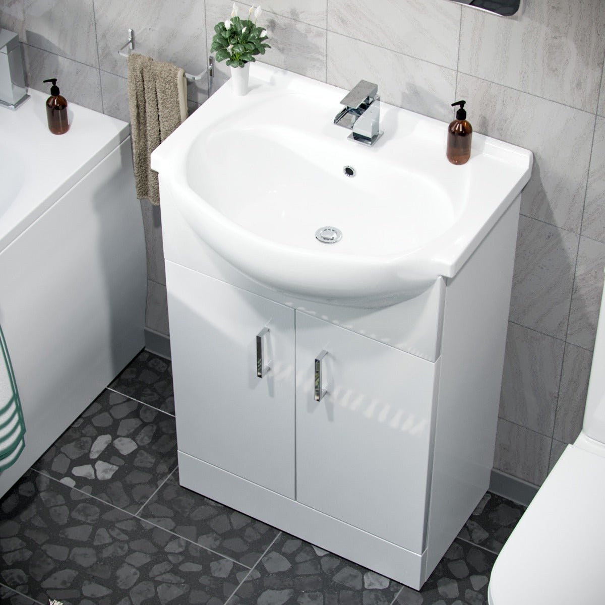 Ellen 550mm Floor Standing Basin Vanity Unit White & Rimless Close Coupled Toilet White - Image 5