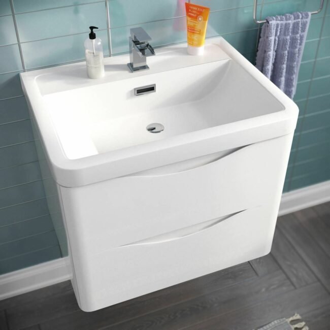 Merton 600mm Wall Hung Vanity Basin Unit White - Image 2