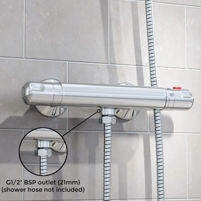 Exposed Shower Thermostatic Bar Mixer Valve Chrome - Image 4