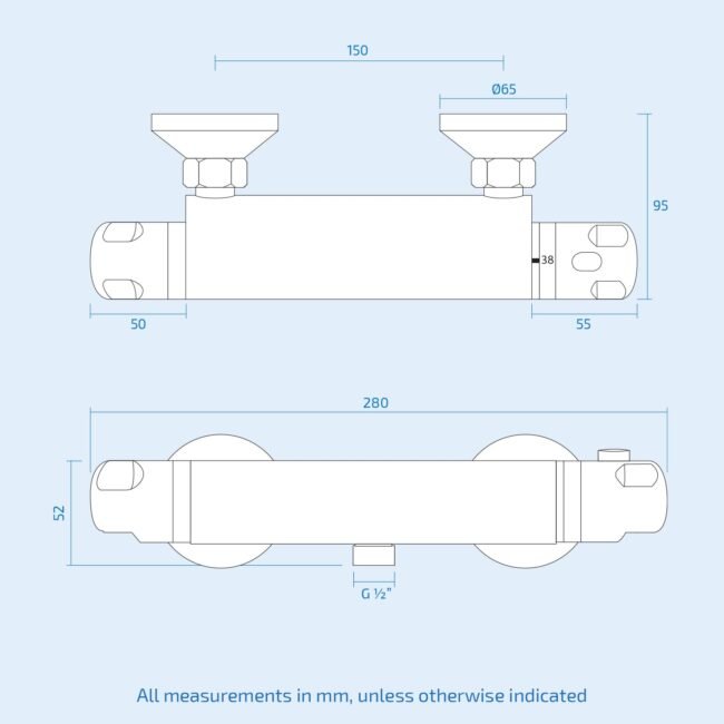 Exposed Shower Thermostatic Bar Mixer Valve Chrome - Image 7