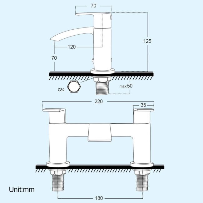 Vago Modern Waterfall Design Bath Filler Tap - Image 5