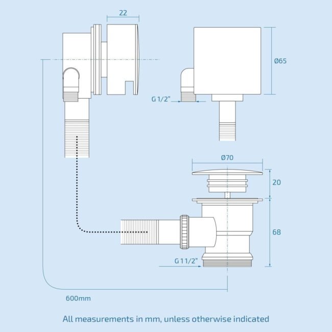 Olive 3 Way Square Concealed Thermostatic Hand Held Bath Shower 300 Slim Head - Image 7