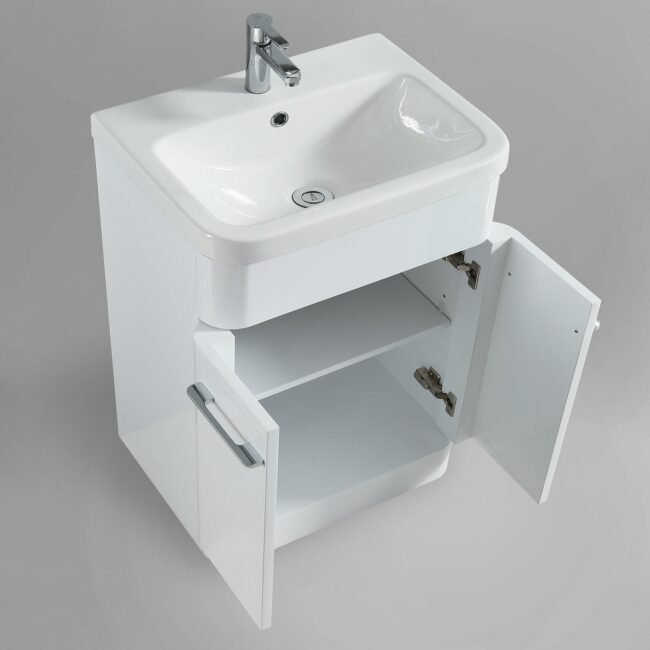 Afern Modern White 600mm Freestanding Vanity Sink Unit Ceramic Basin - Image 6