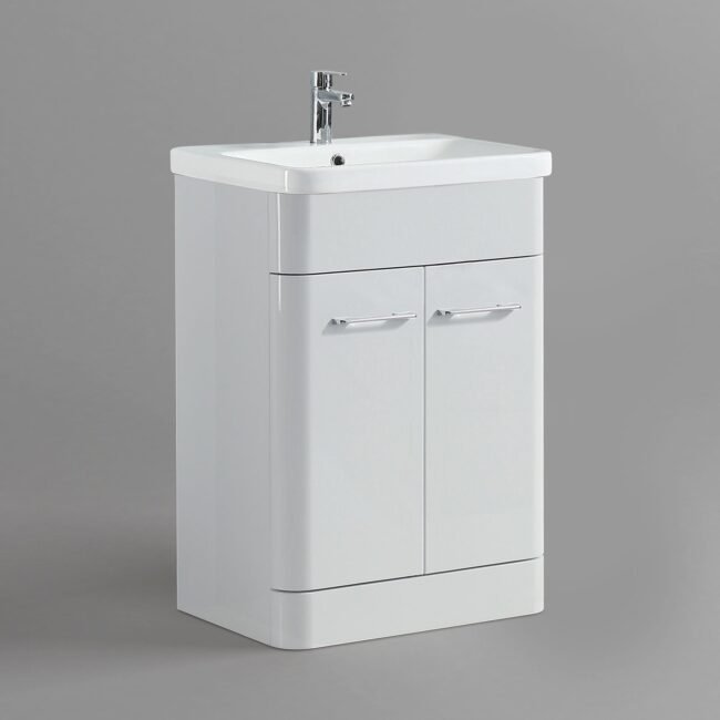 Afern Modern White 600mm Freestanding Vanity Sink Unit Ceramic Basin - Image 5
