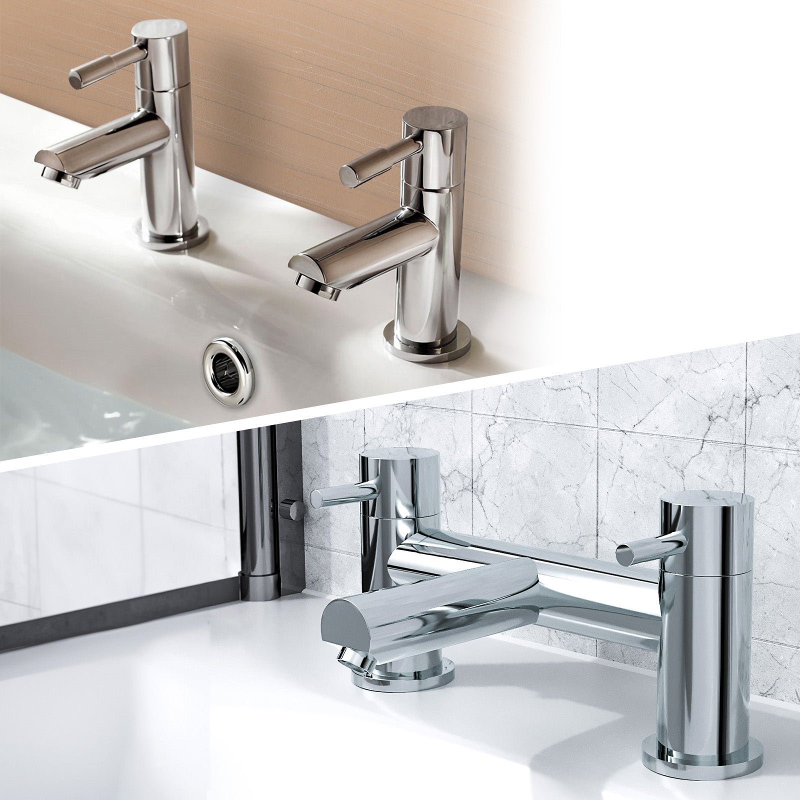 Marc Modern Set of Two Basin Taps & Deck Mounted Bath Filler Tap