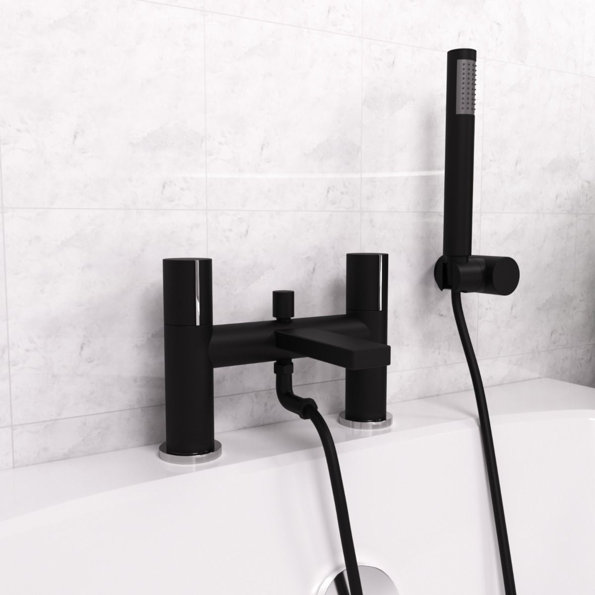 Arte Deck Mounted Handleless Bath Shower Mixer Matt Black With Handset And Adjustable Holder - Image 3