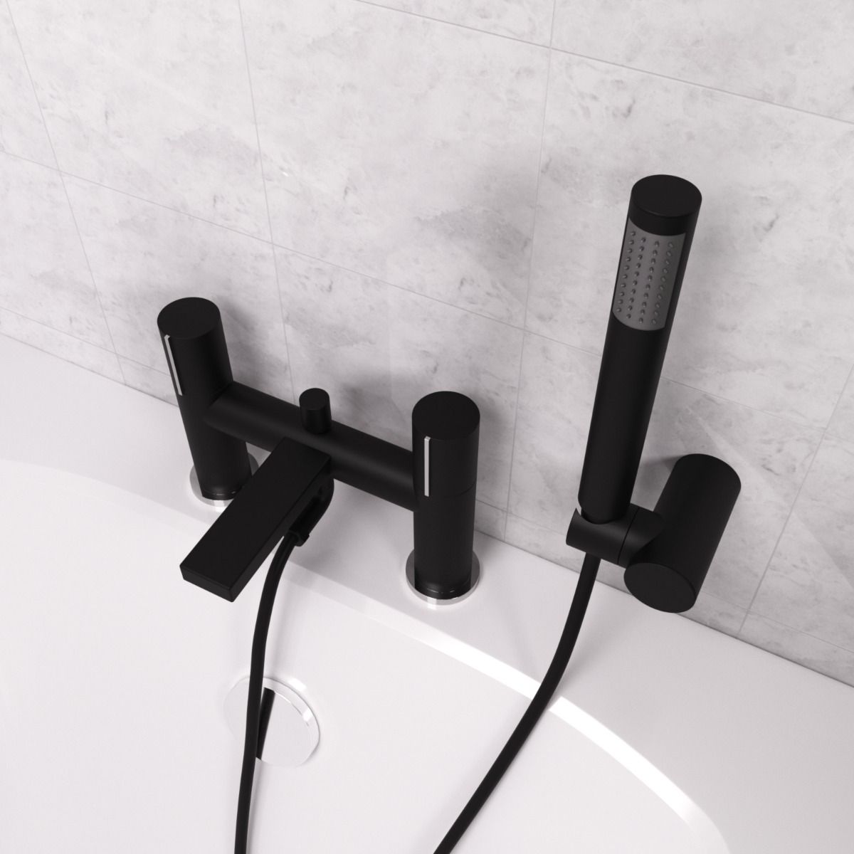 Arte Deck Mounted Handleless Bath Shower Mixer Matt Black With Handset And Adjustable Holder - Image 2