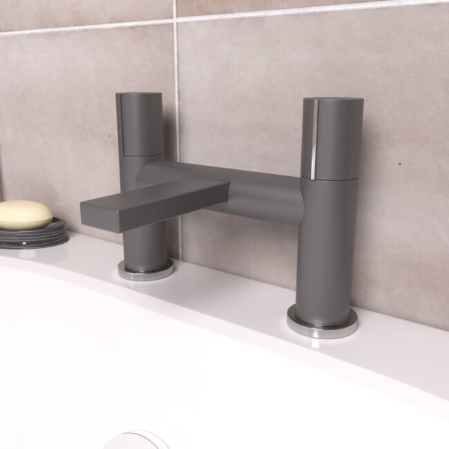 Matte Grey Arte Handleless Futuristic Bath Filler Tap Deck Mounted Brass - Image 2