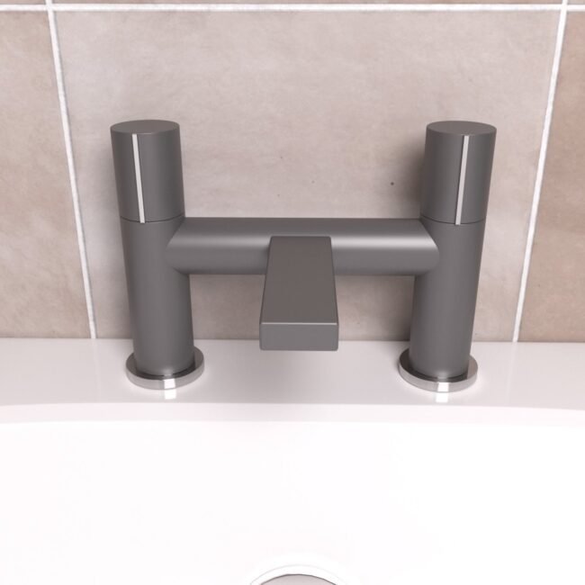 Matte Grey Arte Handleless Futuristic Bath Filler Tap Deck Mounted Brass - Image 3