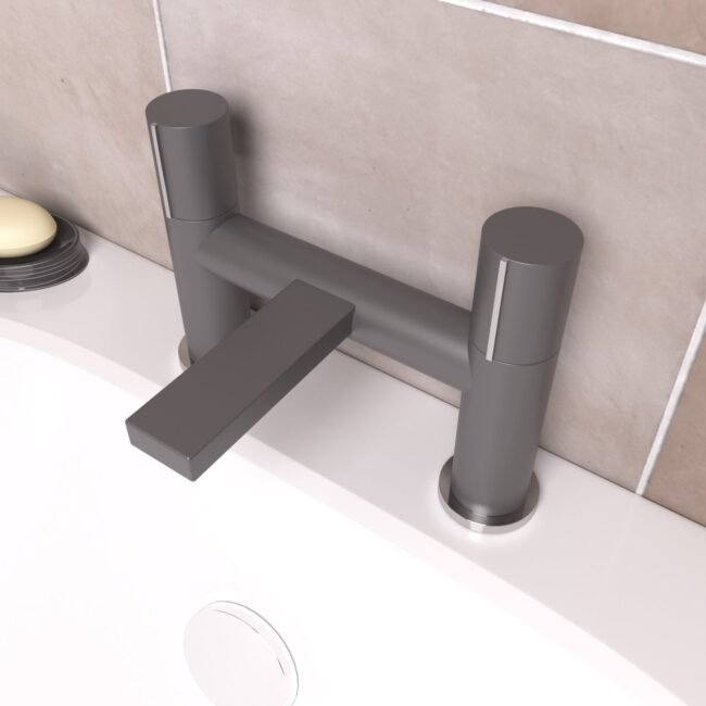 Matte Grey Arte Handleless Futuristic Bath Filler Tap Deck Mounted Brass - Image 4
