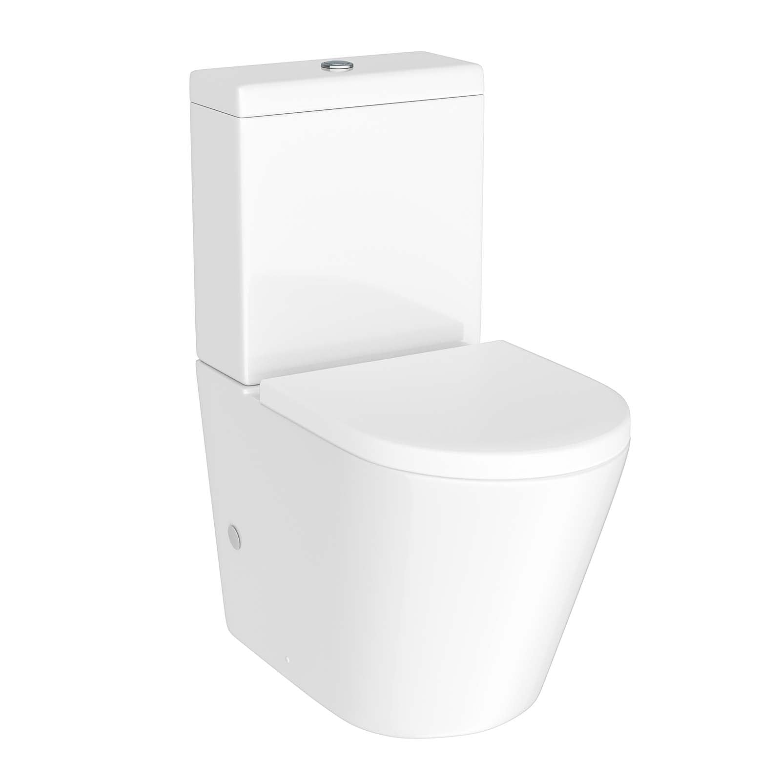 Modern Round Rimless Closed Coupled WC Toilet With Cistern And Soft Close Seat - Image 5