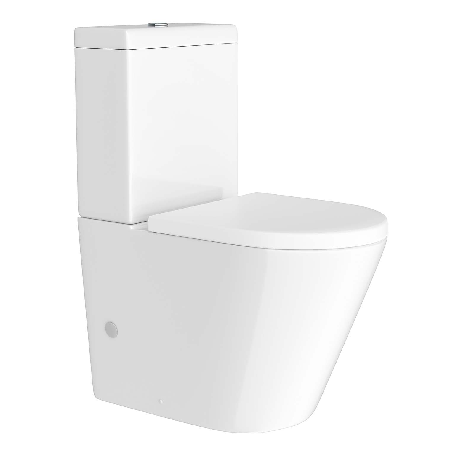 Modern Round Rimless Closed Coupled WC Toilet With Cistern And Soft Close Seat - Image 6
