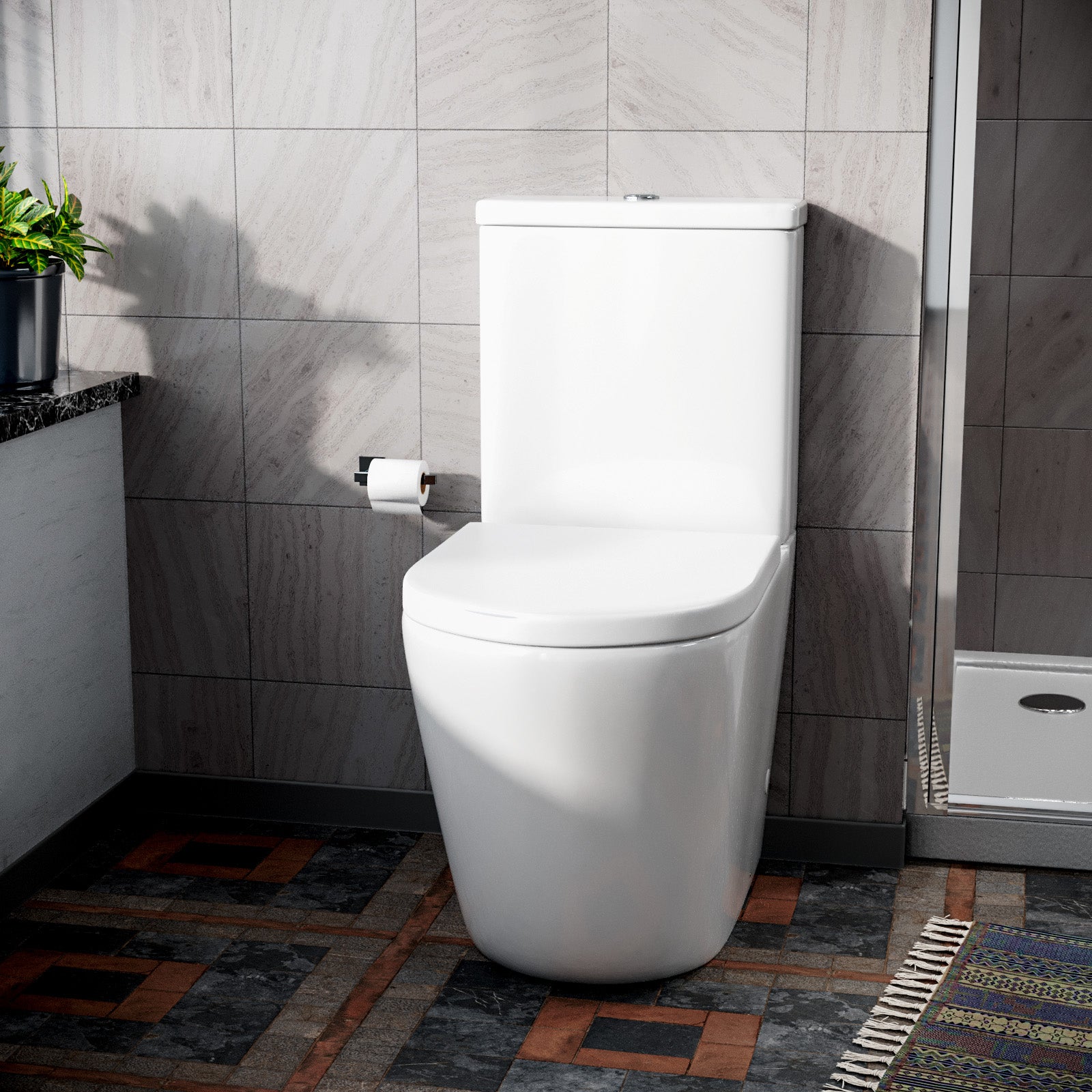Arri Round Close Coupled WC Toilet. Dual Flush Cistern & Soft Close Seat - Image 4