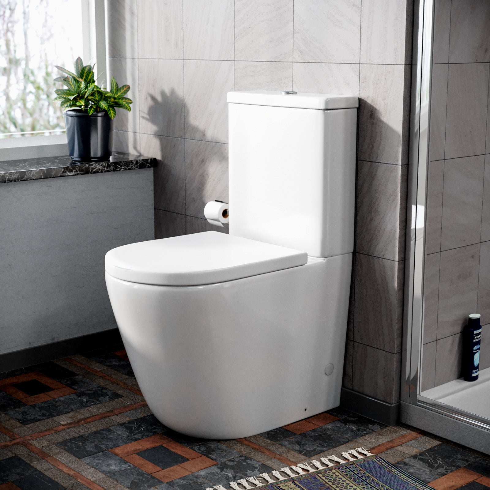 Arri Round Close Coupled WC Toilet. Dual Flush Cistern & Soft Close Seat - Image 3