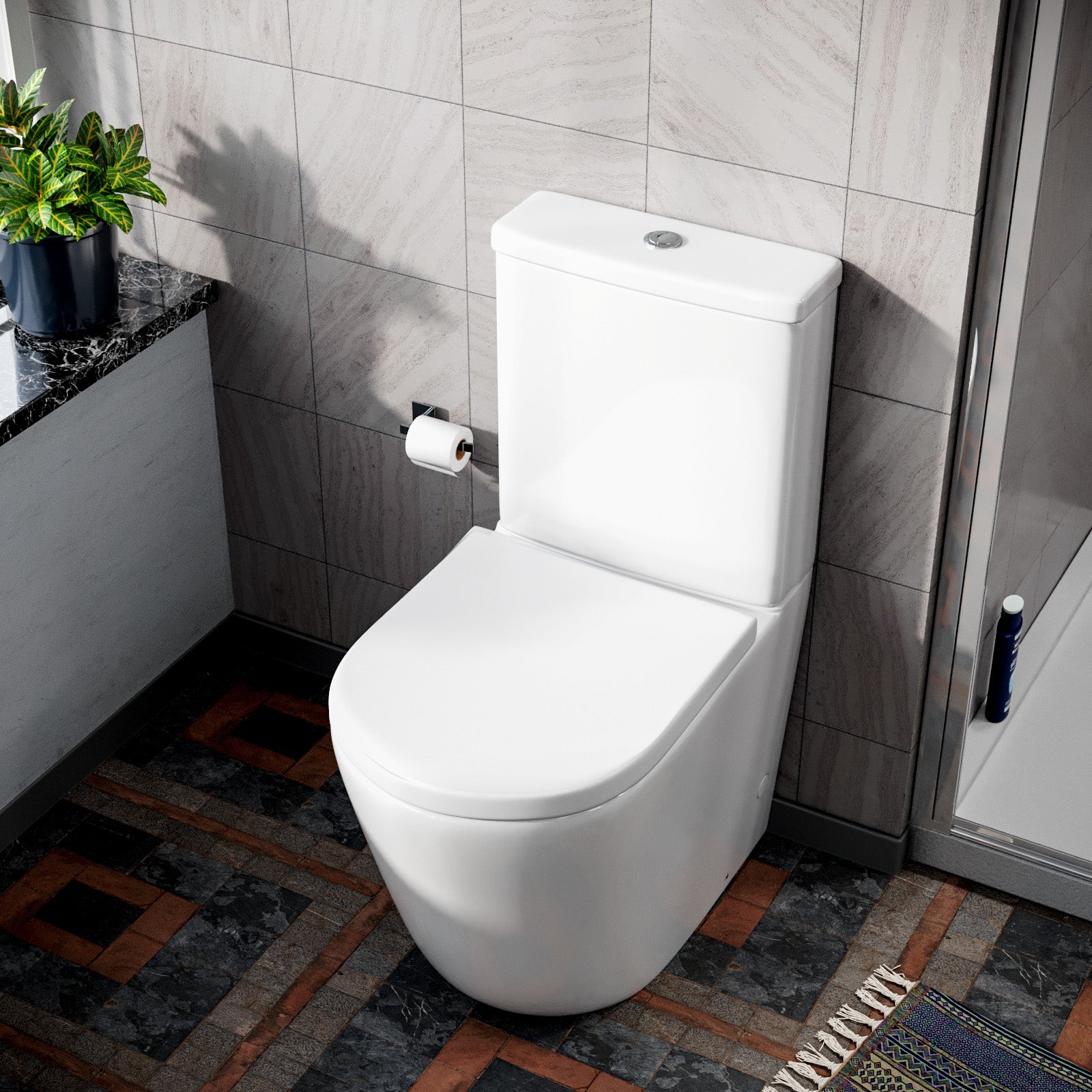 Arri Round Close Coupled WC Toilet. Dual Flush Cistern & Soft Close Seat - Image 2