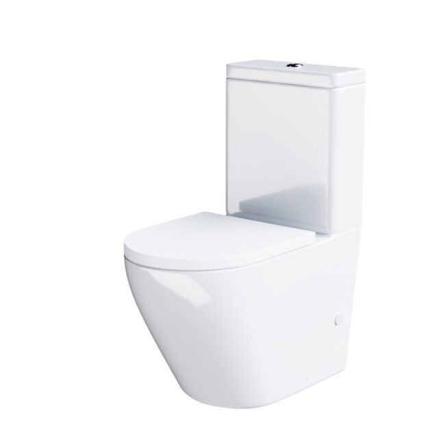 Rimless Modern Close Coupled Rimless Bathroom Toilet & Soft Close Seat - Image 5