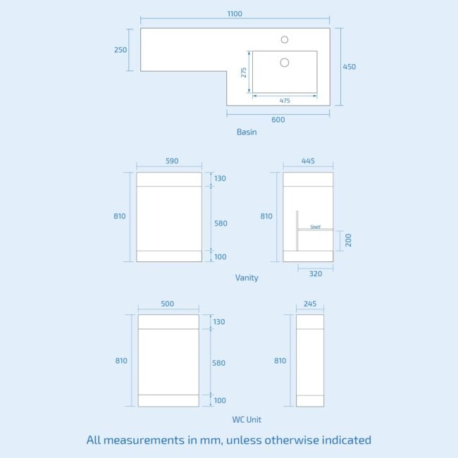 Aric Matte Grey 1100mm RH Basin Vanity Cabinet & BTW Modern Curved Toilet Flat Pack - Image 8