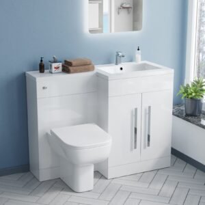 Aric RH 1100mm Vanity Basin Unit. WC Unit & Debra Back To Wall Toilet White