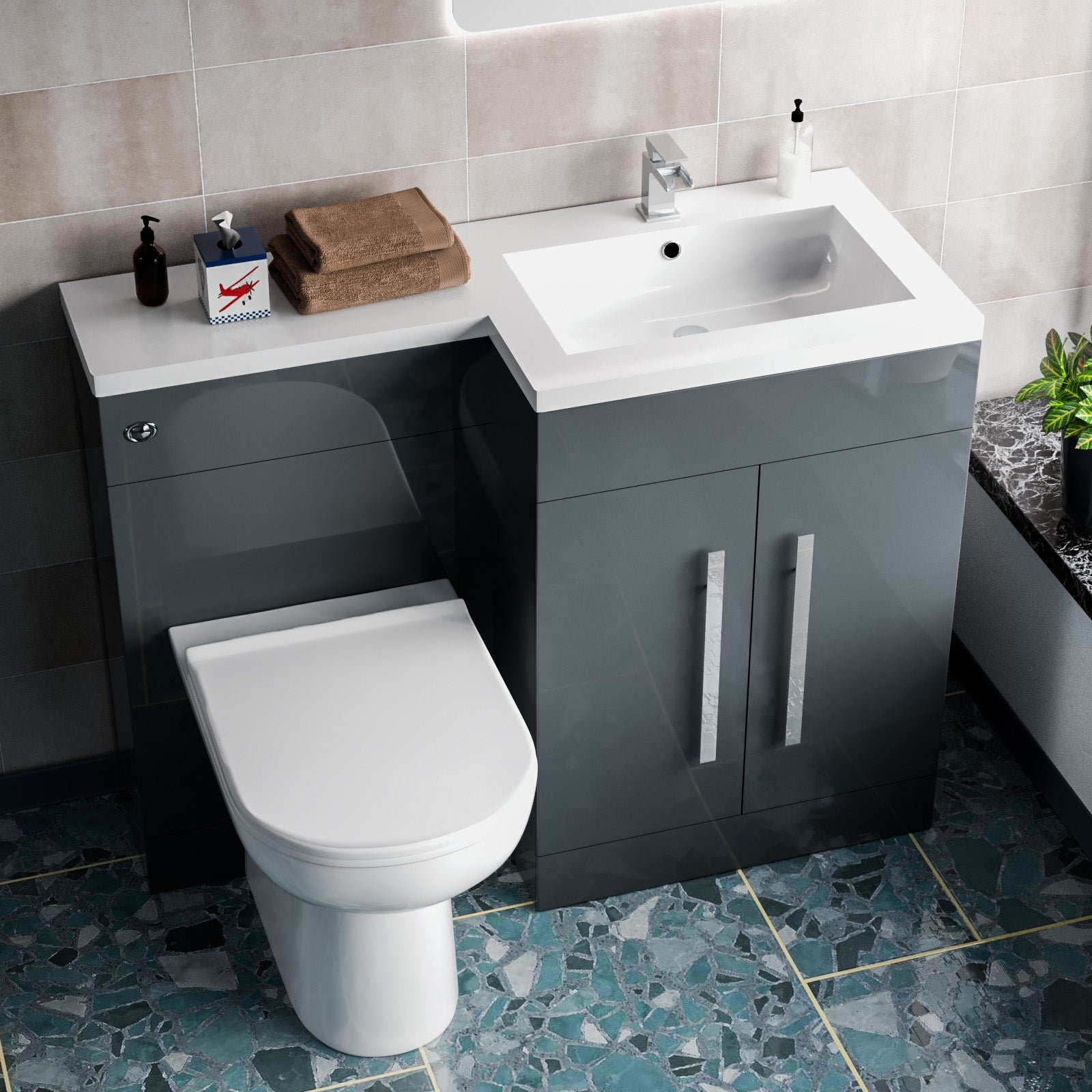 Aric 1100mm RH Freestanding Grey Vanity with BTW Toilet. WC & Basin - Image 4