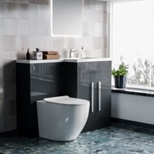 Aric 1100mm Right Hand Side Freestanding Grey Vanity with BTW Toilet. WC and Basin
