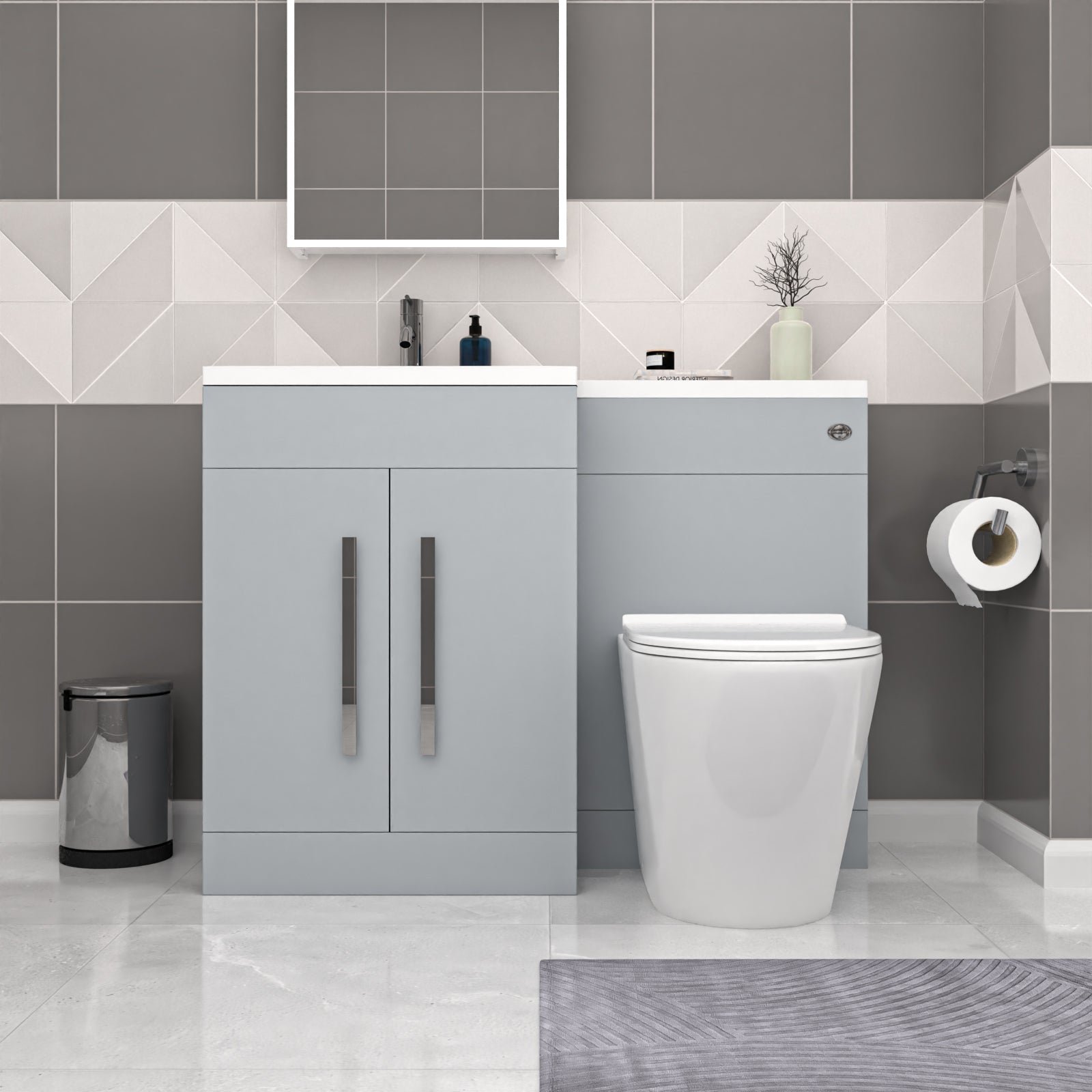 Aric Matte Grey 1100mm LH Basin Vanity Cabinet Flat Pack & BTW Curved Toilet - Image 2