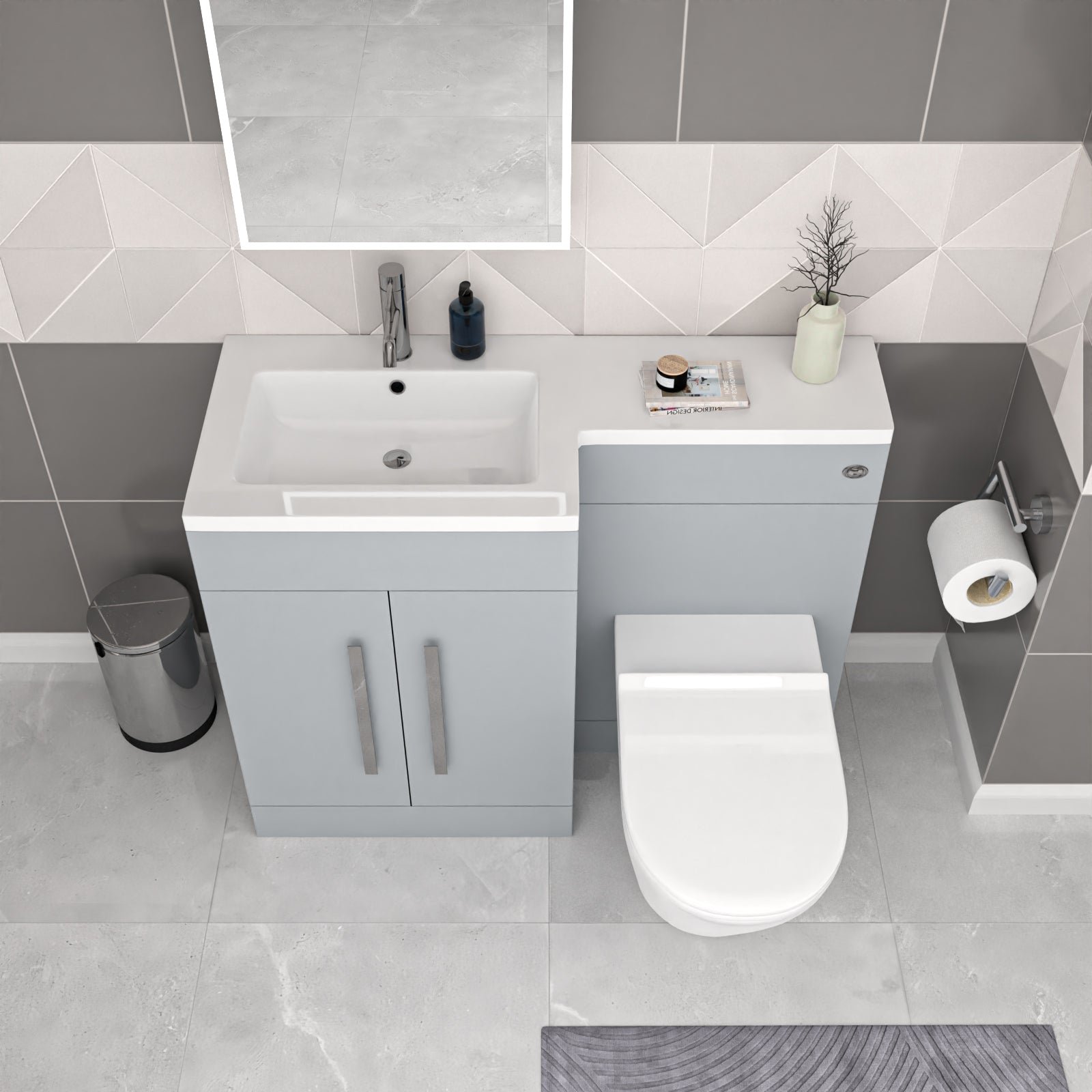 Aric Matte Grey 1100mm LH Basin Vanity Cabinet Flat Pack & BTW Curved Toilet - Image 3