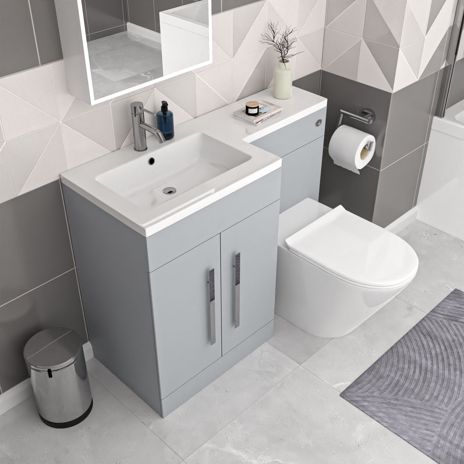 Aric Matte Grey 1100mm LH Basin Vanity Cabinet Flat Pack & BTW Curved Toilet - Image 4