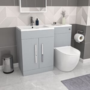 Aric Matte Grey 1100mm LH Basin Vanity Cabinet & BTW Modern Curved Toilet