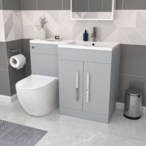 Aric Matte Grey 1100mm RH Basin Vanity Cabinet & BTW Modern Curved Toilet
