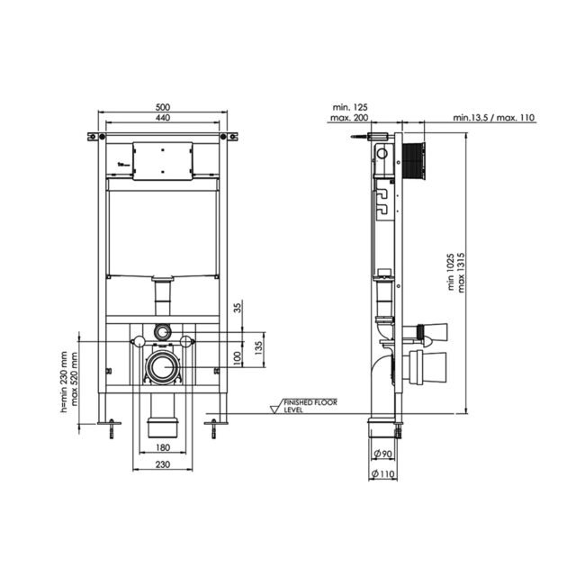 Moxley Wall Hung Rimless Toilet Pan and WC Framed Cistern - Image 3
