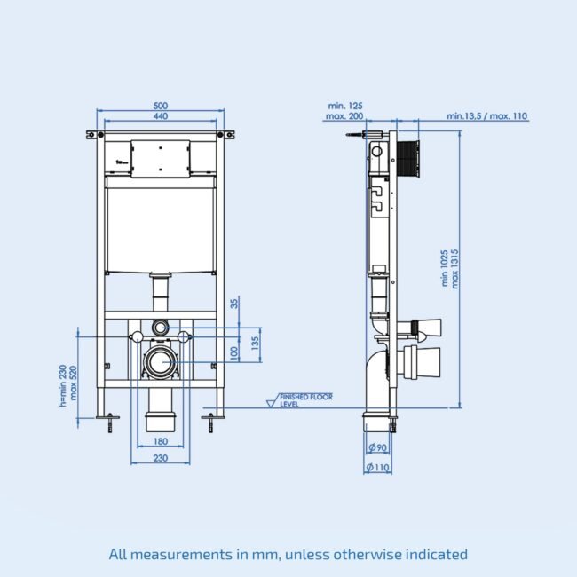 Tornado White Wall Hung Tornado Rimless Toilet With Frame & Flush Plate - Image 5