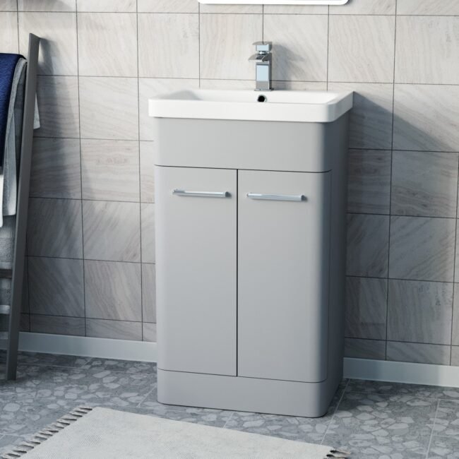 Afern Matte Grey 500mm Freestanding Vanity Unit Cabinet & Wash Basin - Image 2