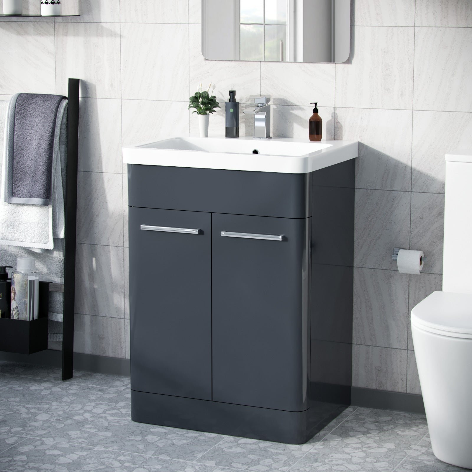 Afern 500mm Vanity Unit Cabinet MDF & Wash Ceramic Basin Anthracite – Flat Pack