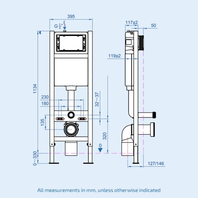 White Modern Round WH Toilet Concealed Frame & Round Button Flush Plate - Image 6