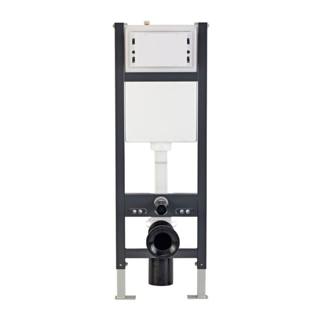 White D-Shape WH Toilet Concealed Frame & Round Button Flush Plate - Image 5