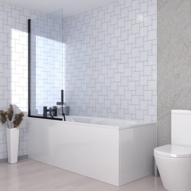 Nanuya Modern Bathroom Suite 600mm Basin Vanity Unit. Bath. Toilet and Shower Screen - Image 2