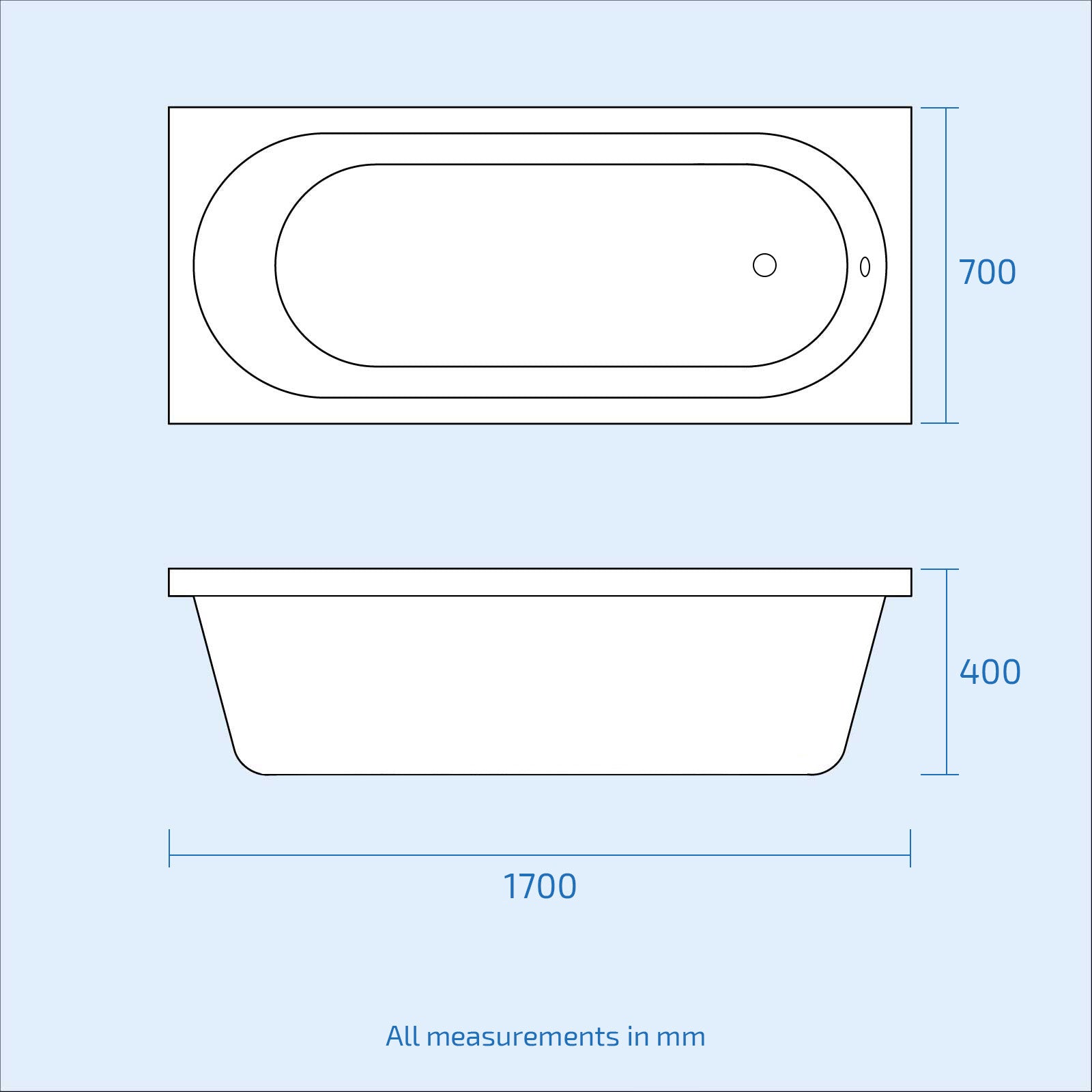 1700 x 700mm Round Bath with Legs and Brushed Brass Frame Square Bath Screen - Image 7