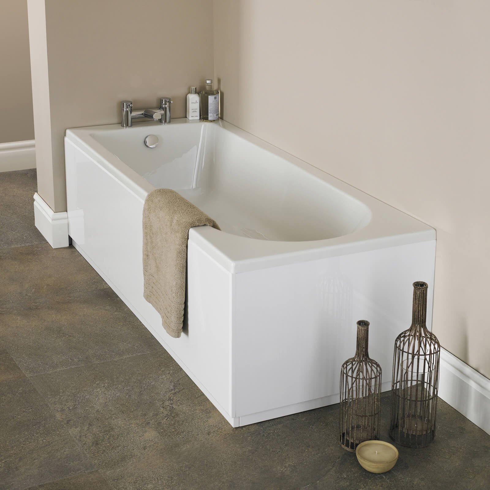 Barnby 1700 x 750mm Round Single Ended Bath & Leg Set with Front Panel White