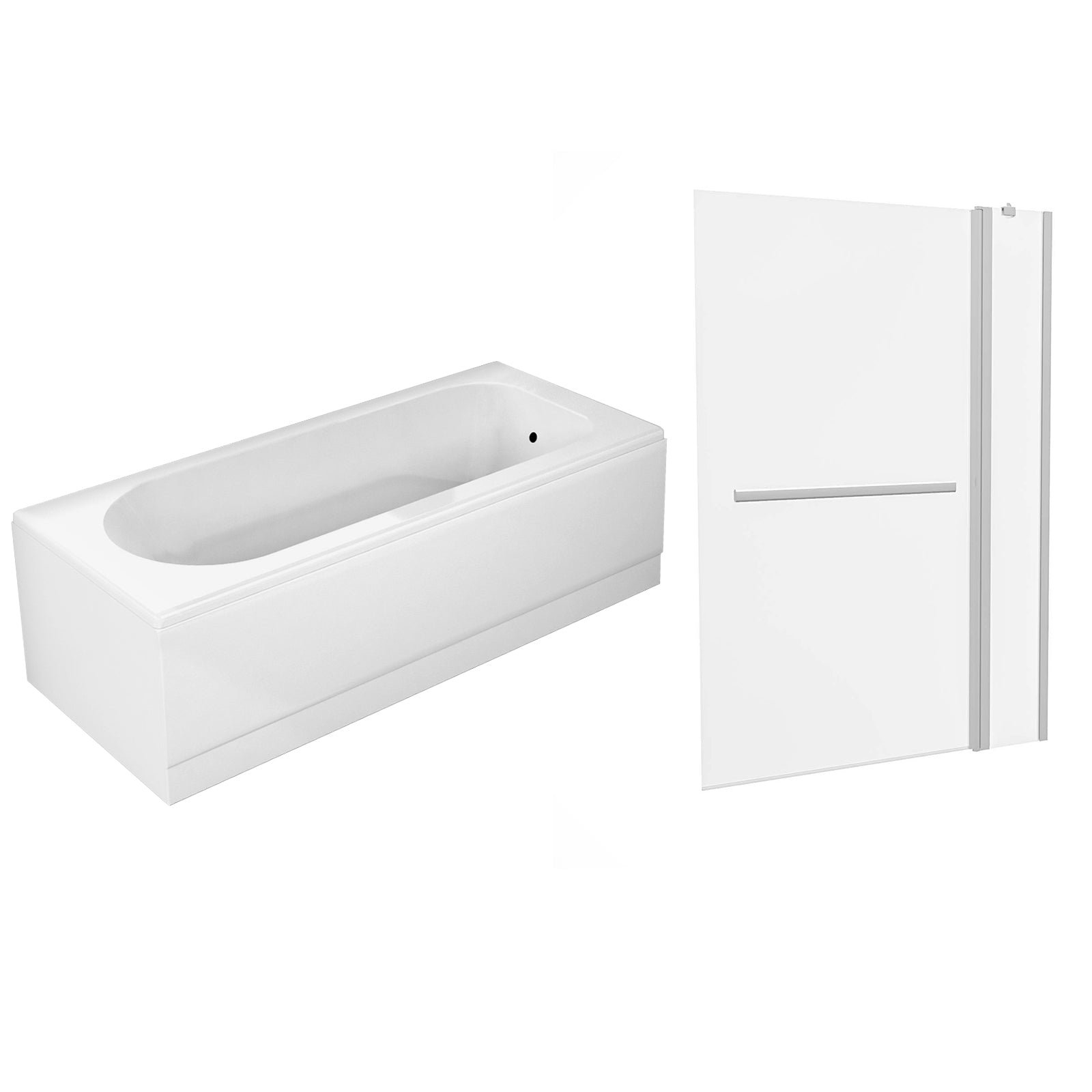 1700 x 700mm Round Bath. Square Double Glass Bath Screen with Towel Bar