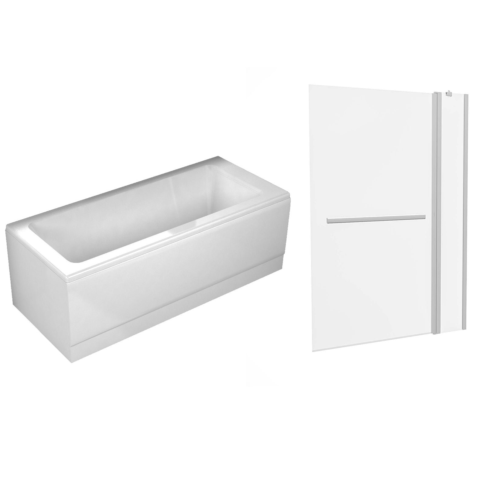 1700 x 700mm Square Bath. Square Double Glass Bath Screen with Towel Bar