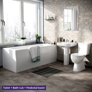 Kentucky 3-Piece Bath Suite Toilet. Pedestal Basin And Round Bath White
