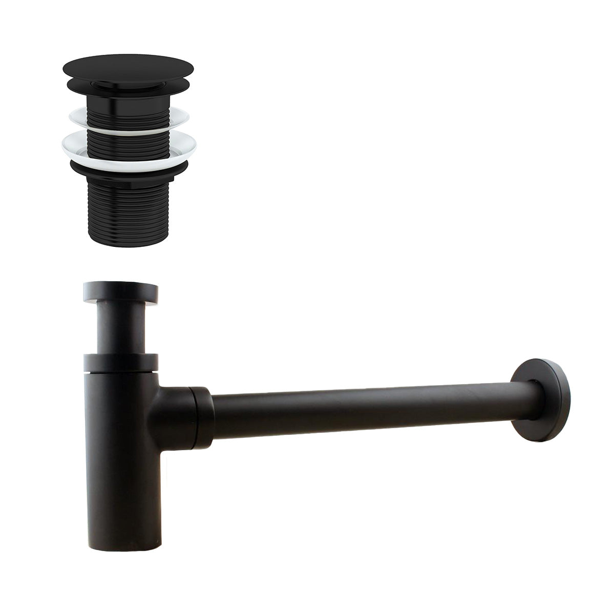 Balti Universal Bathroom Basin Bottle Trap & Unslotted Waste Matte Black - Image 2