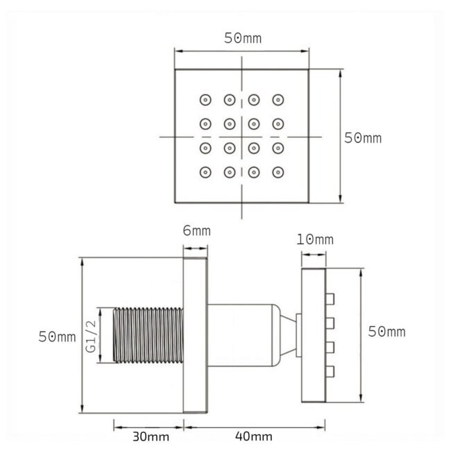 Set of Six Square Chrome Plated Brass Shower Bath Body Massage Jets - Image 5