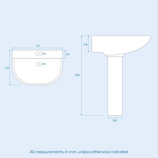Theo Round Rimless Close Coupled Toilet & 570mm Full Pedestal Basin White - Image 10
